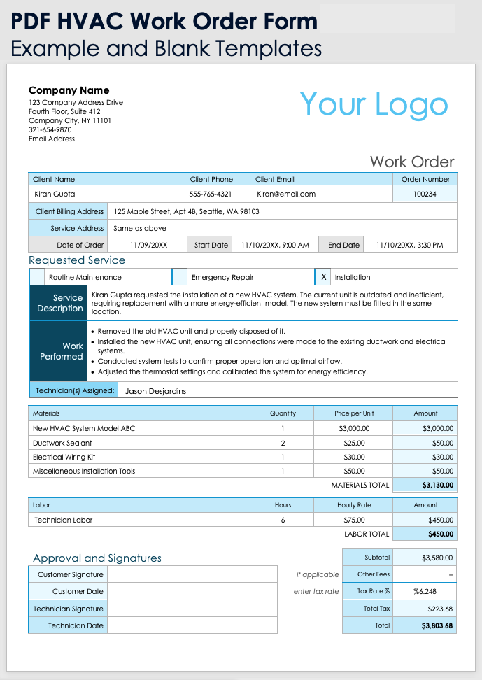 HVAC Work Order Template