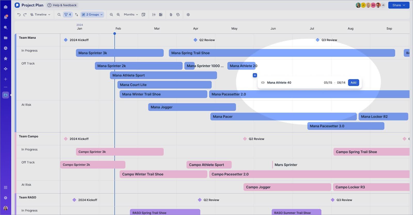 Create and delete in timeline view