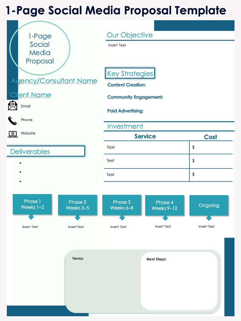 1 Page Social Media Proposal Template