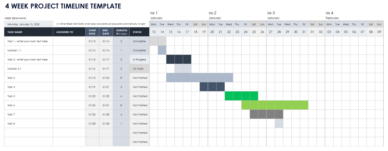 4 Week Project Timeline Template 2025