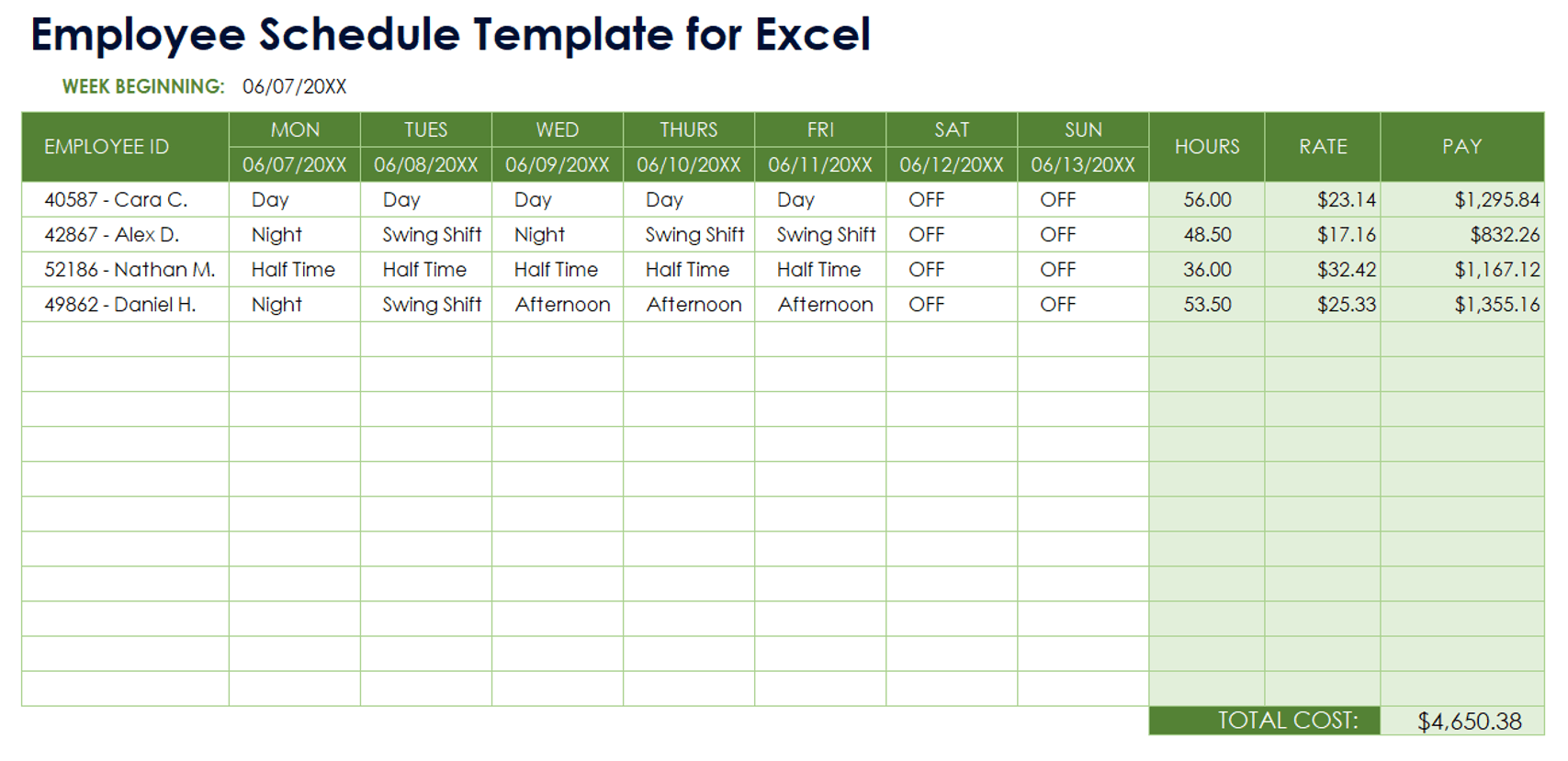 Employee Schedule Template for Excel