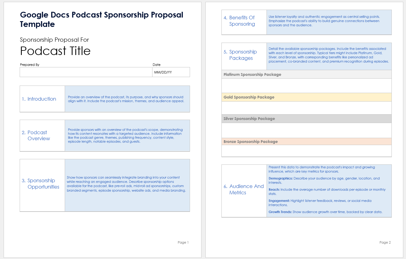 Google Docs Podcast Sponsorship Proposal Template