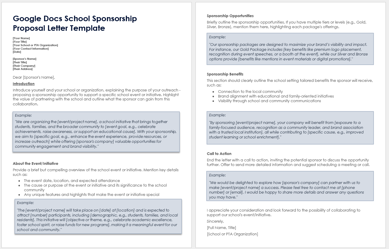 Google Docs School Sponsorship Proposal Letter Template