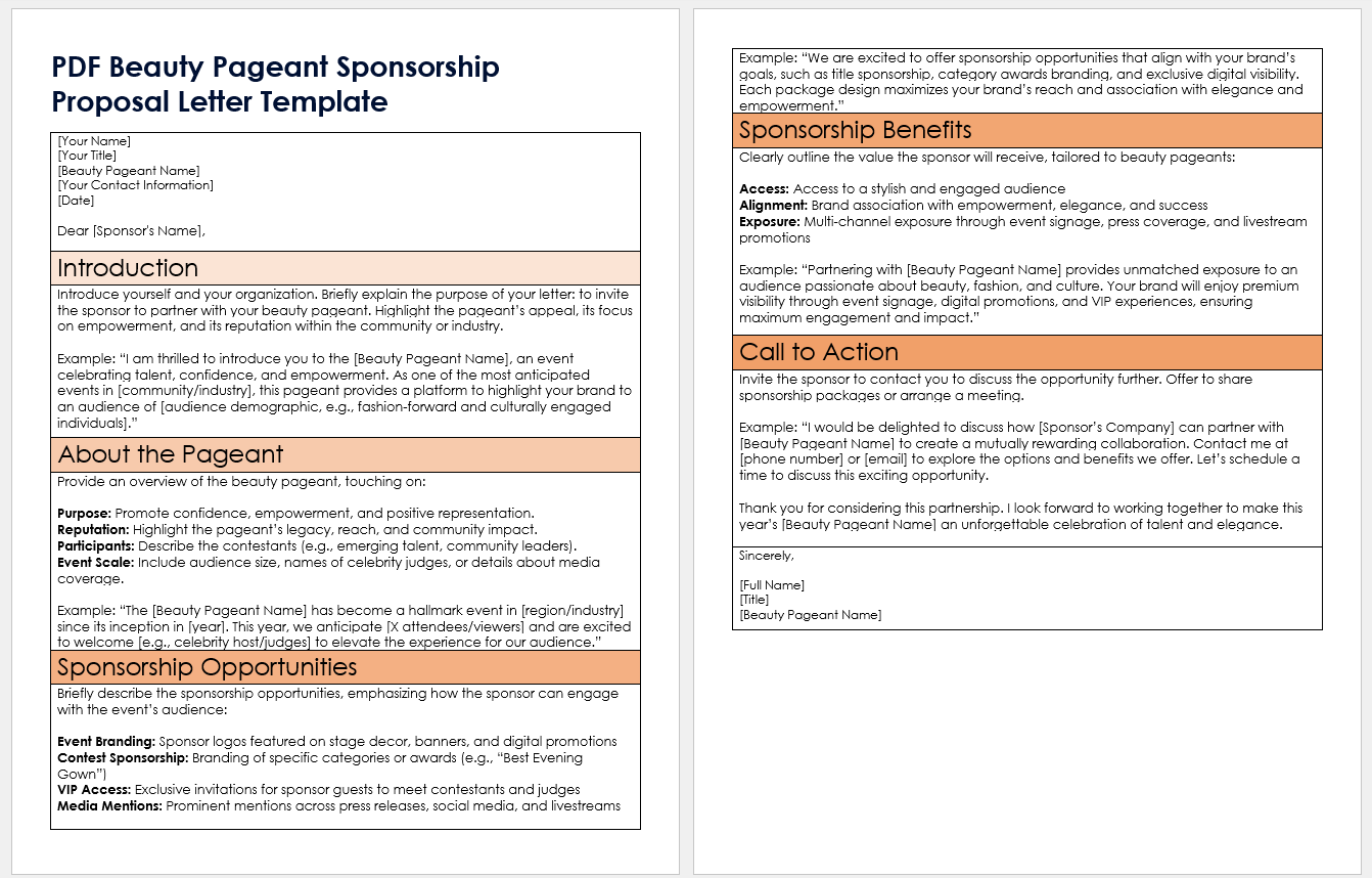 PDF Beauty Pageant Sponsorship Proposal Letter Template