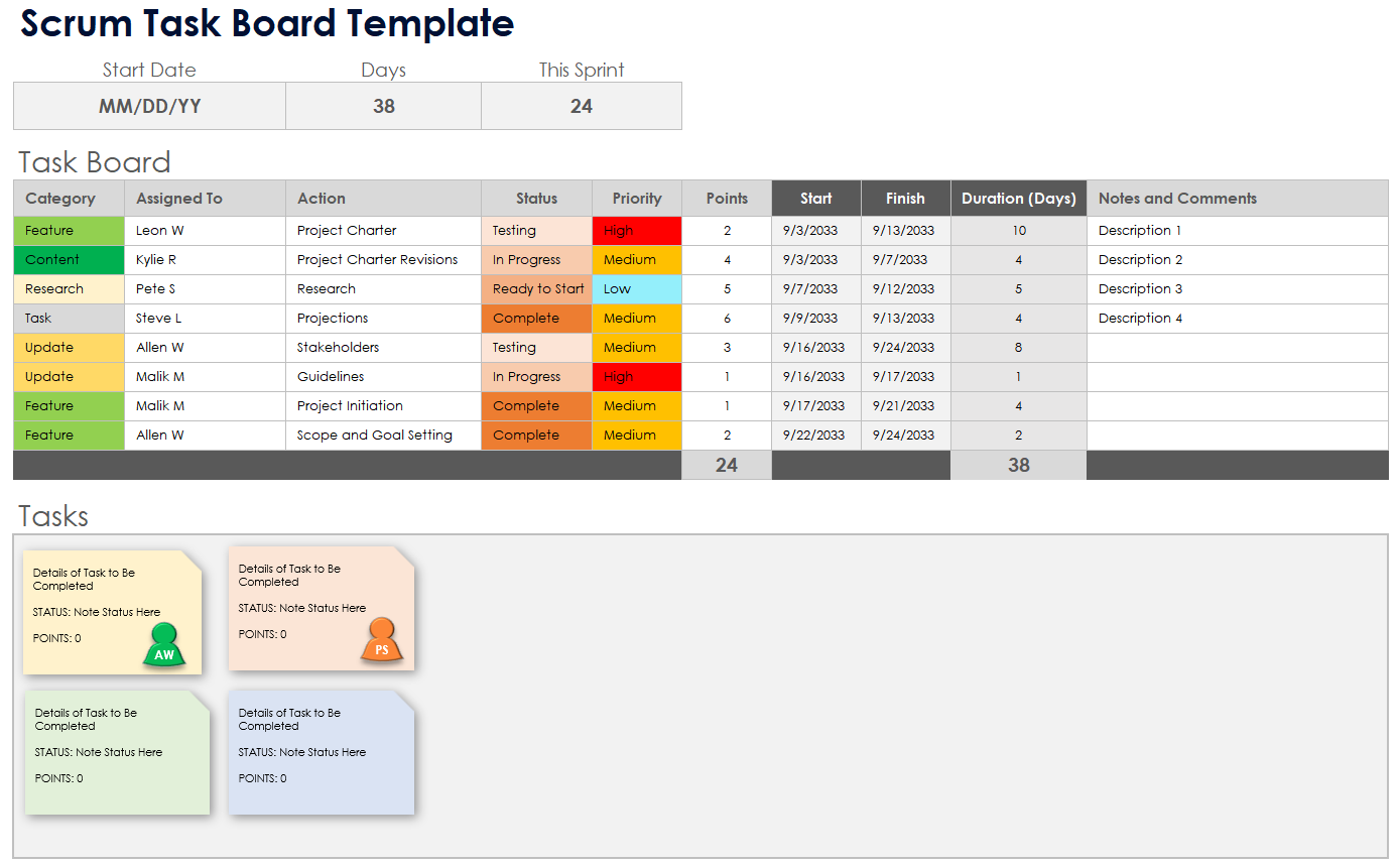 Scrum Task Board Template