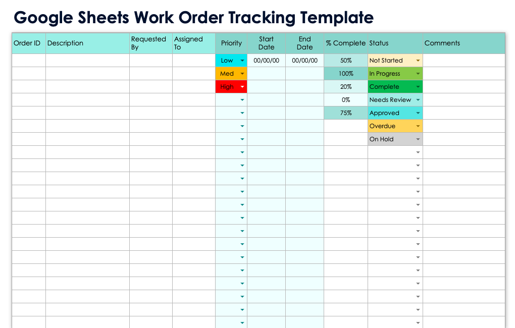 Google Sheets Work Order Tracking Template