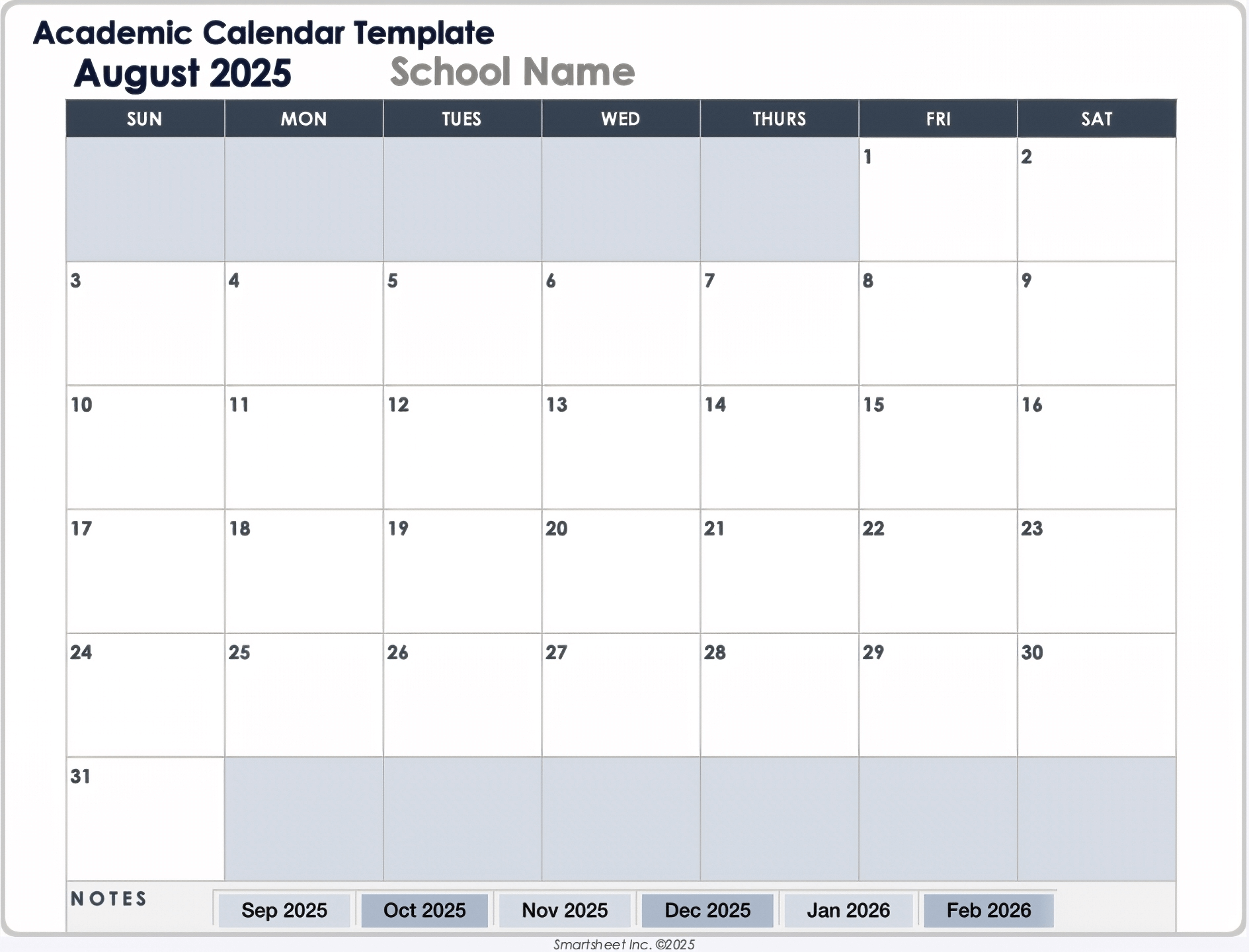 Academic Calendar Template