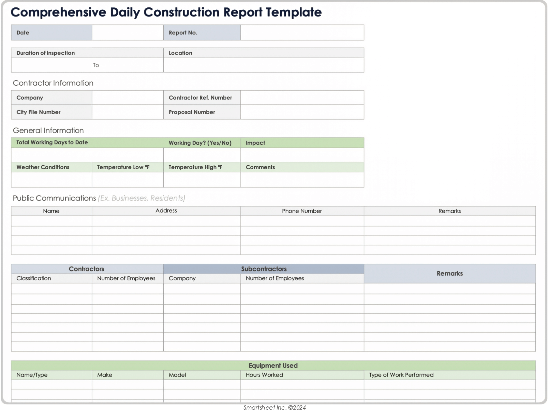 Comprehensive Daily Construction Report Template