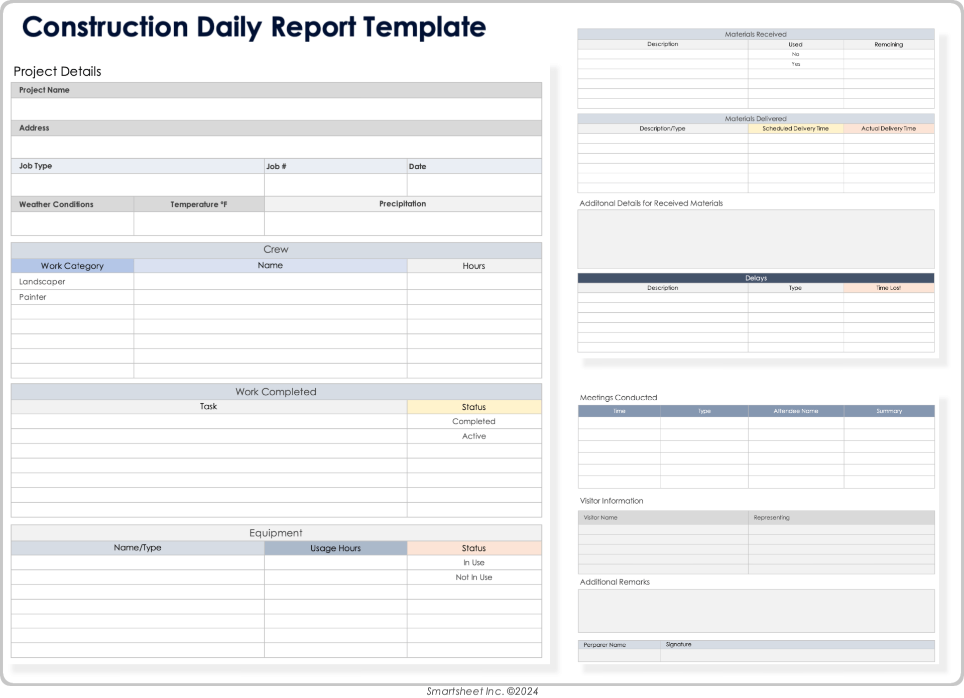 Construction Daily Report Template