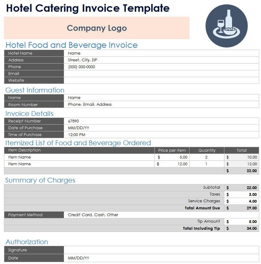 Hotel Catering Invoice Template