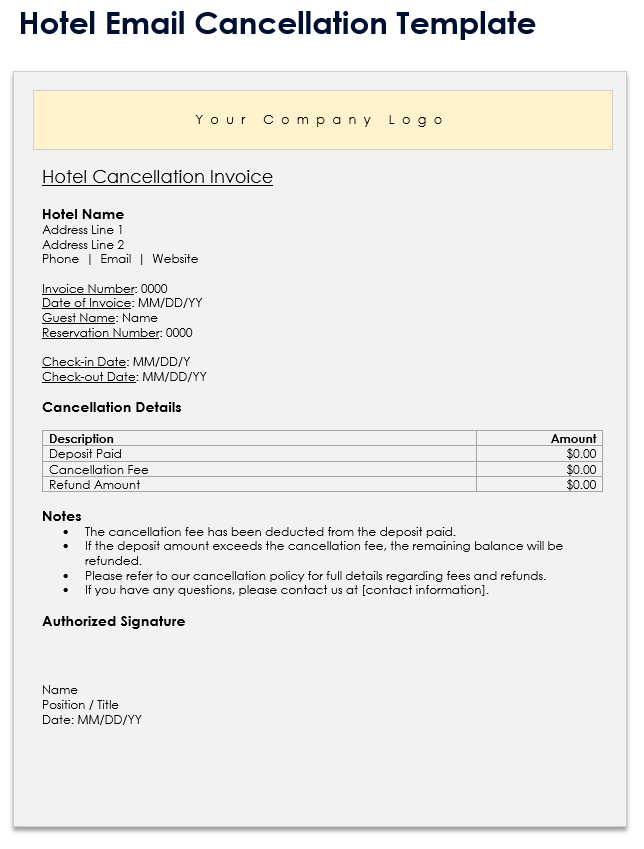 Hotel Email Cancellation Template