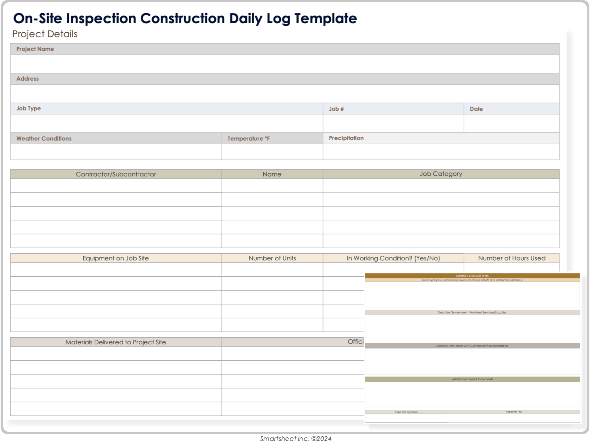 On-Site Inspection Construction Daily Log Template