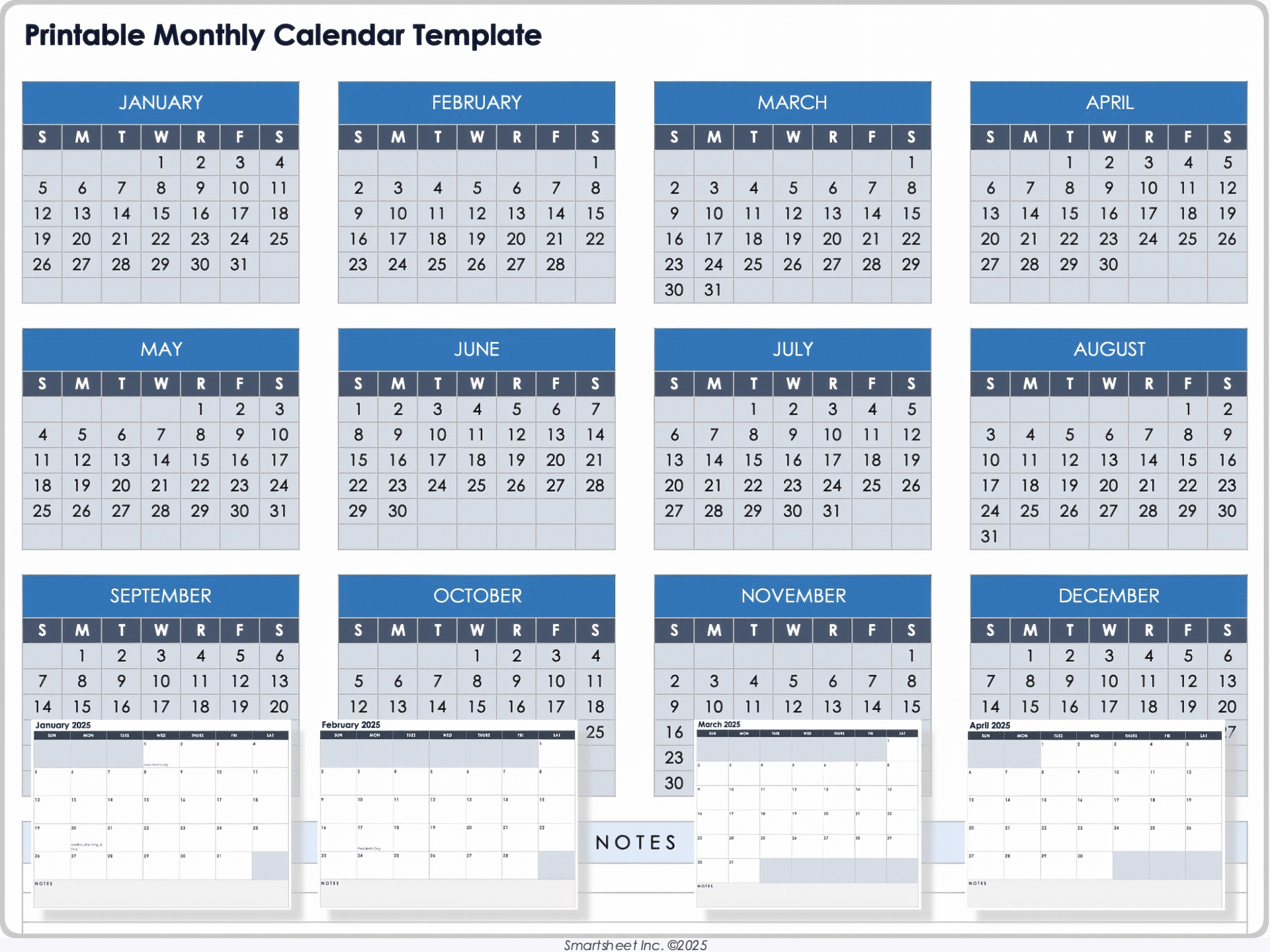 Printable Monthly Calendar Template