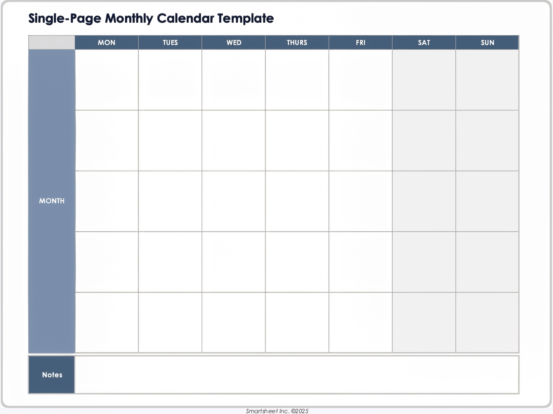 Single Page Monthly Calendar Template