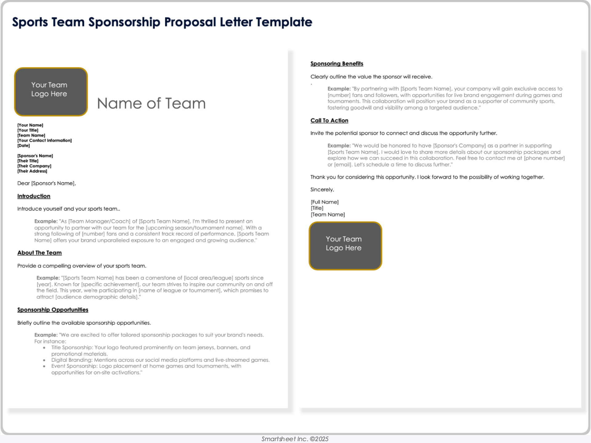 Sports Team Sponsorship Proposal Letter Template