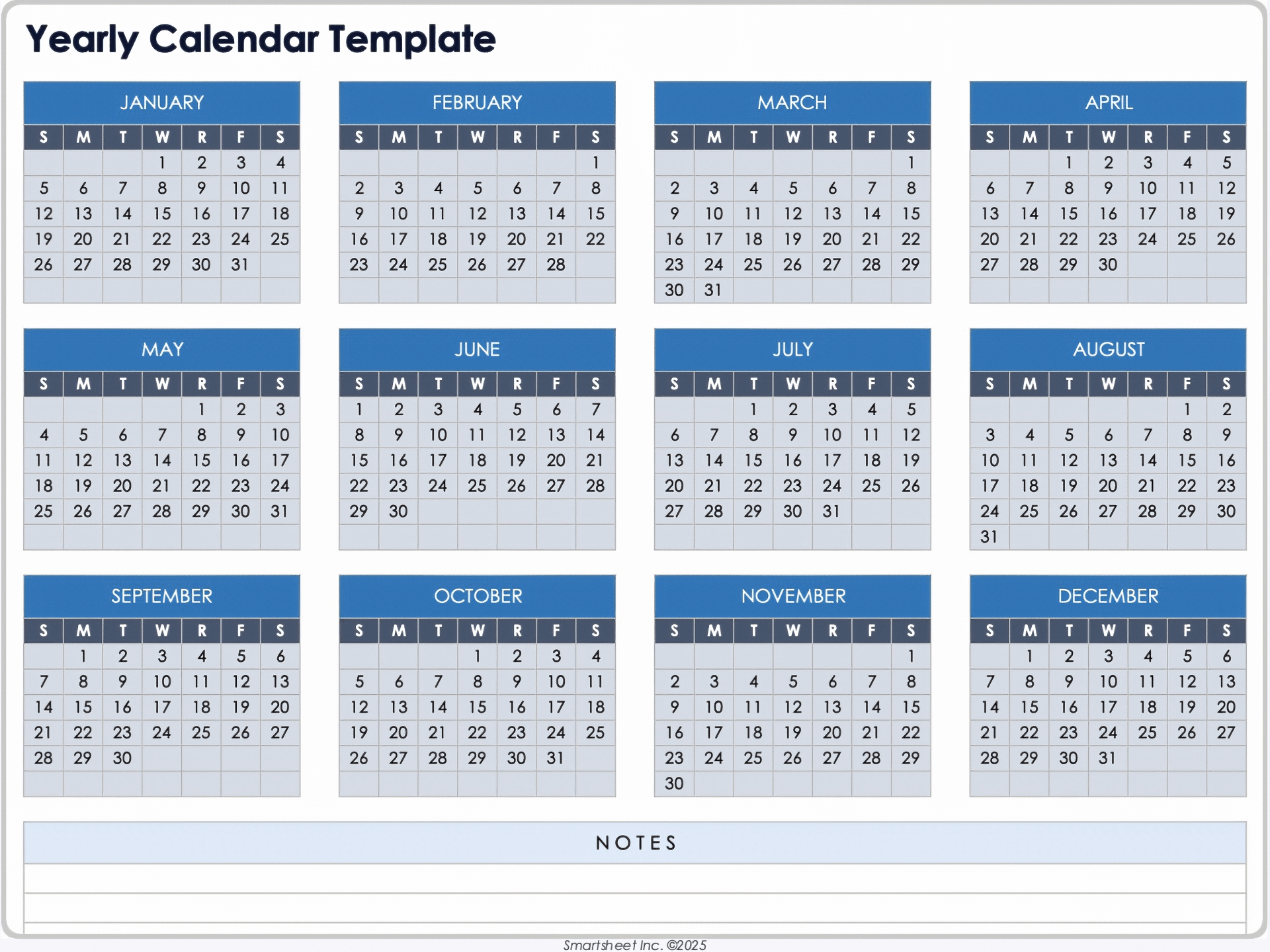 Yearly Calendar Template