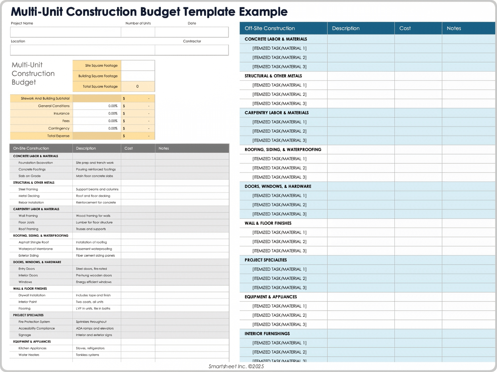 Multi-Unit Construction Budget Template Example