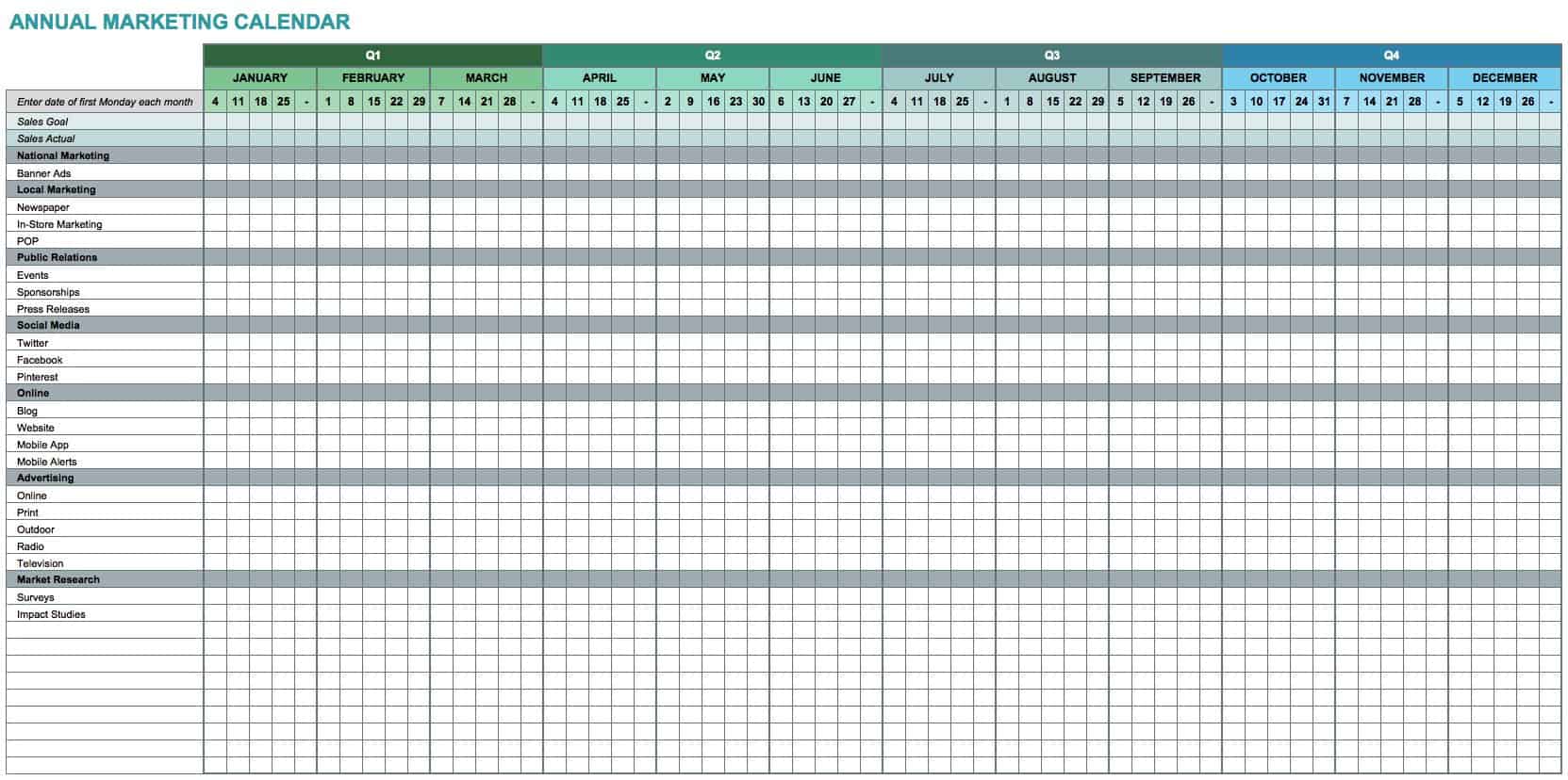 Excel Monthly Template