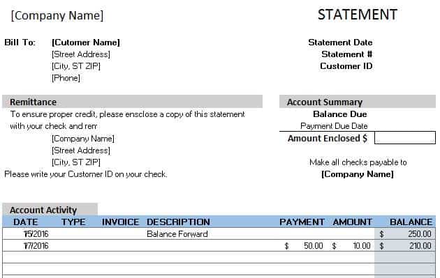bank statement template excel