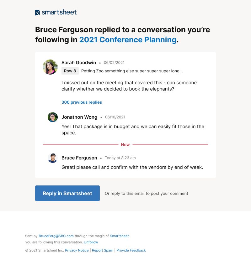Comment Threads in Subscription Emails