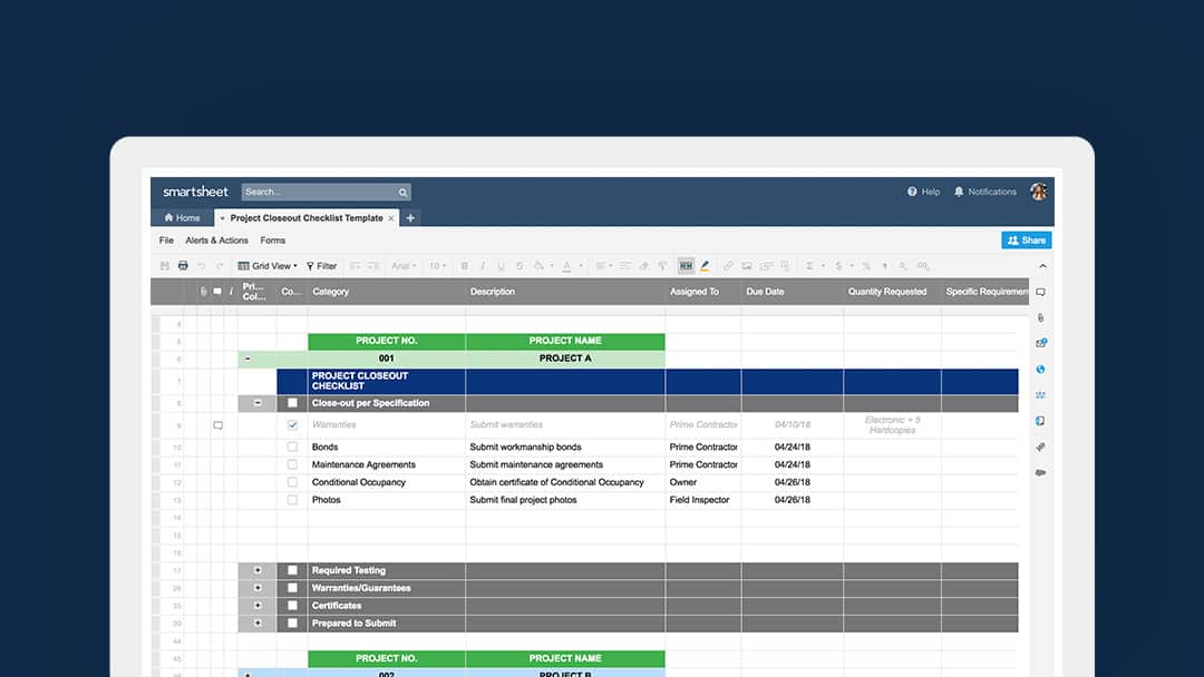 smartsheet free project management templates