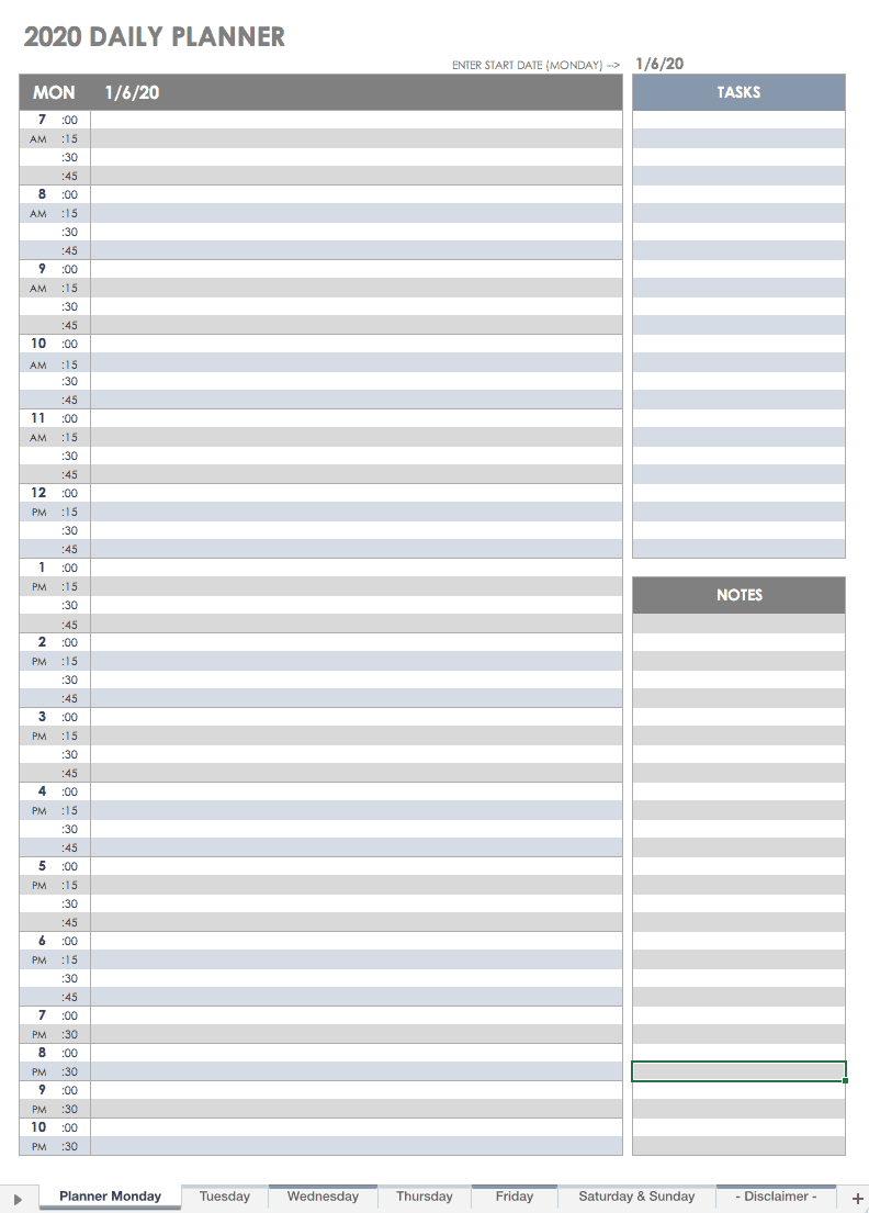 Free Printable Daily Calendar Templates Smartsheet