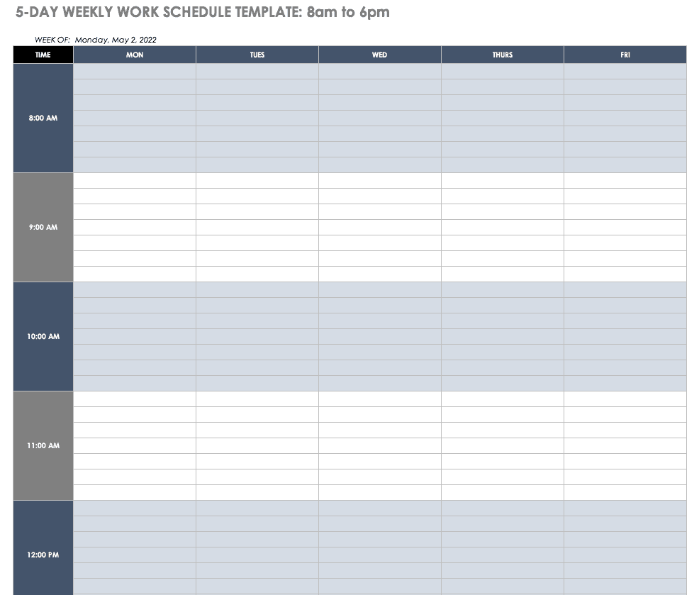 7 day weekly work schedule template