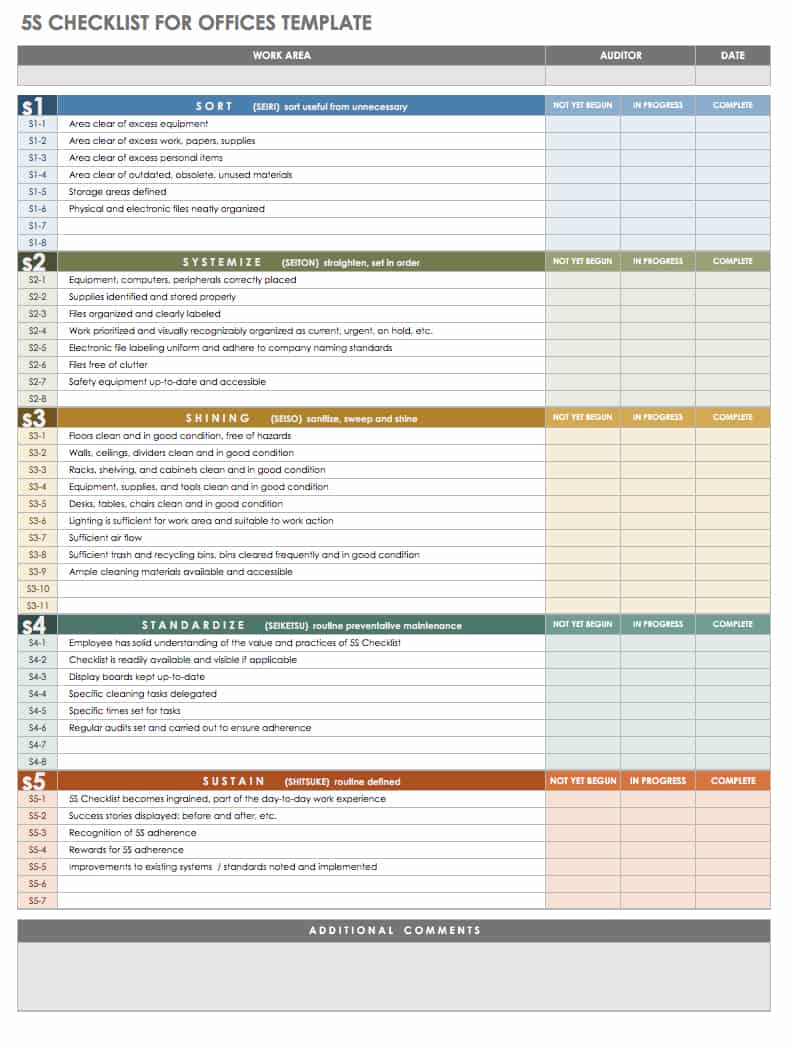 5S checklist for Offices template