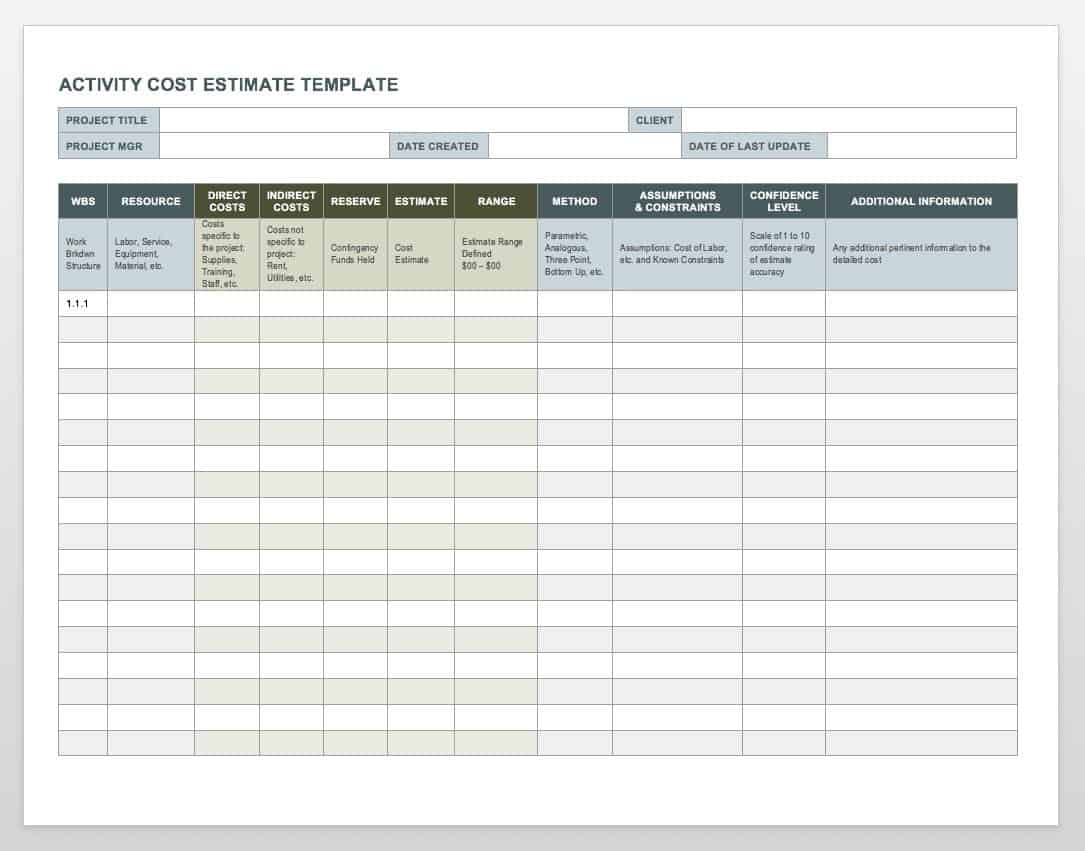 Cost Estimate Schedule Data Sheet Template Download P vrogue.co