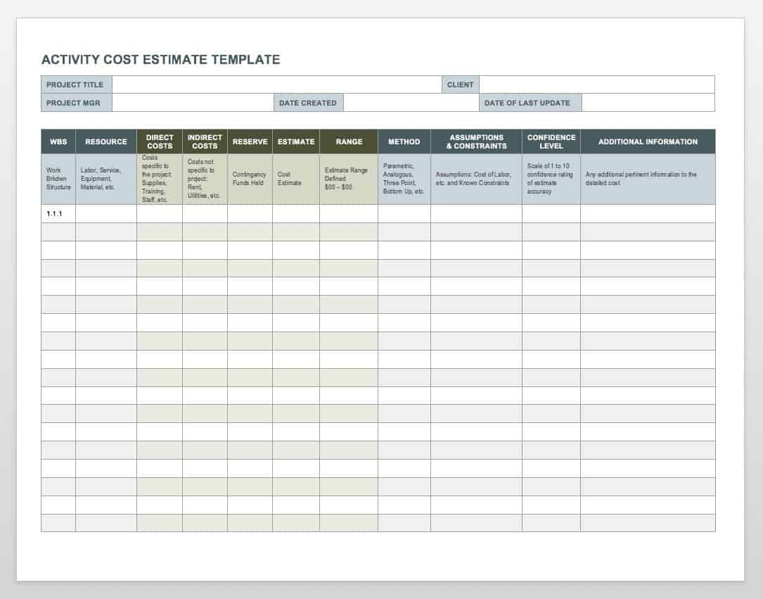 5 Cost Management Template Sample Excel Templates