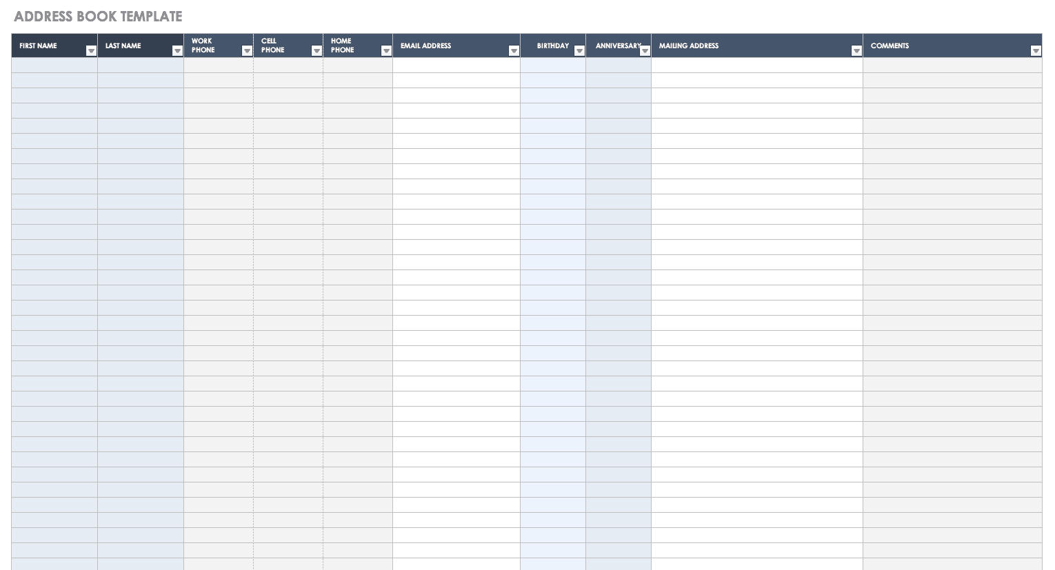 excel address template