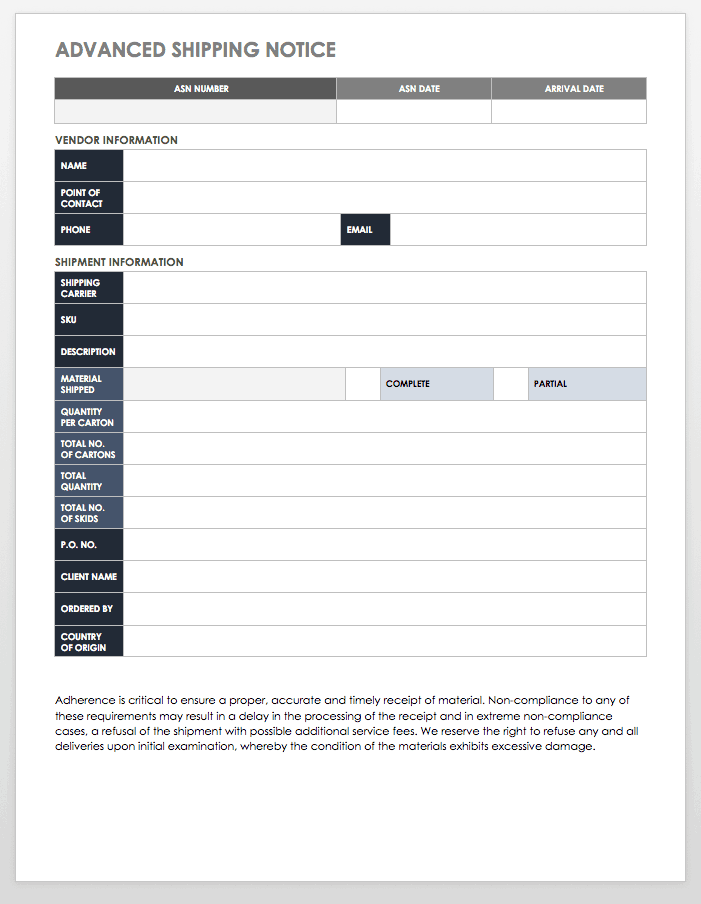 Free Shipping and Packing Templates Smartsheet