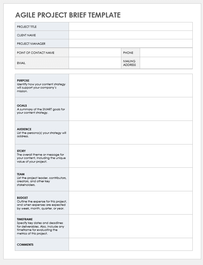 Agile Project Brief Template