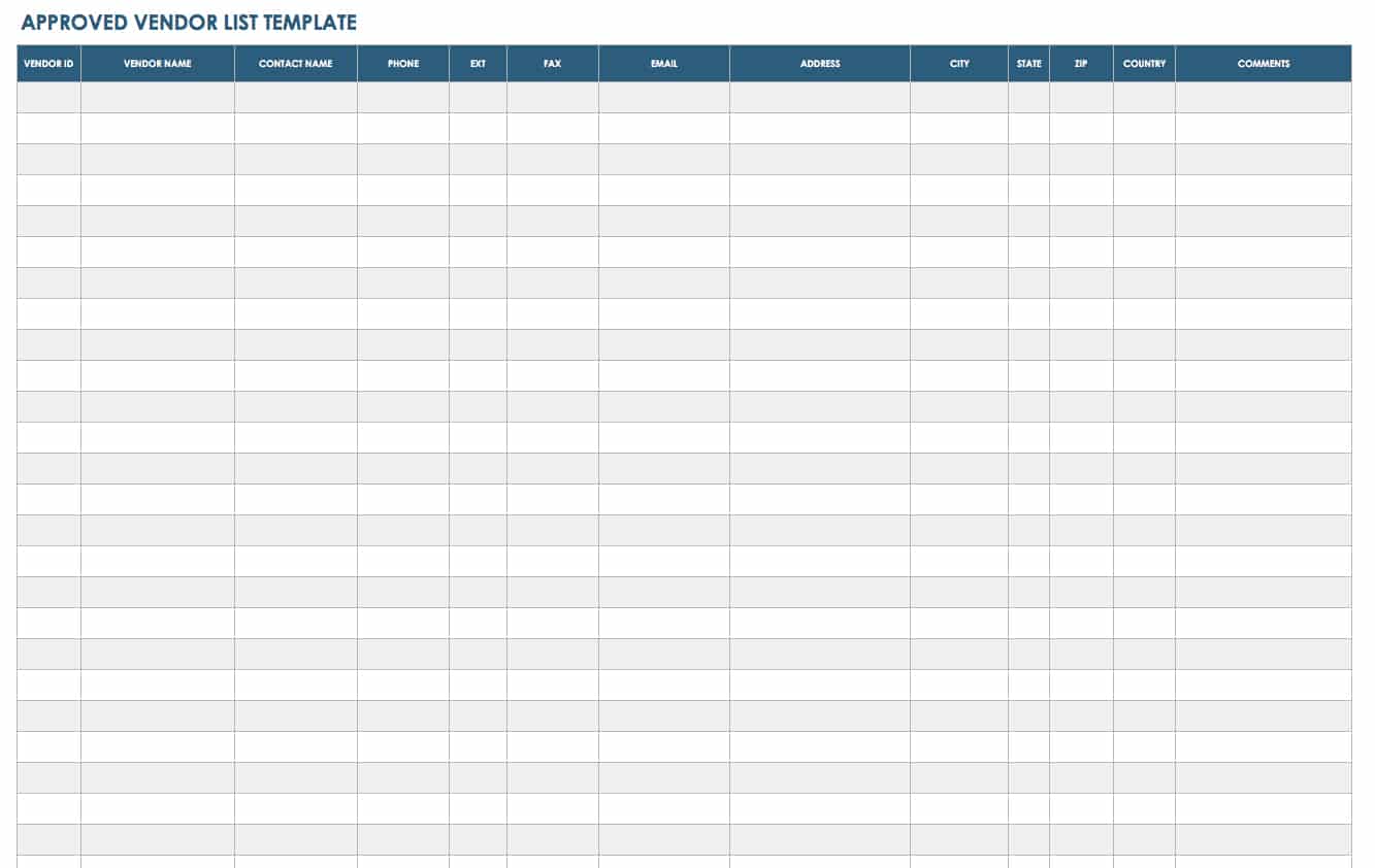 Master Vendor List Template