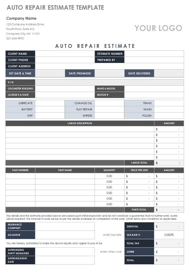 estimation template excel