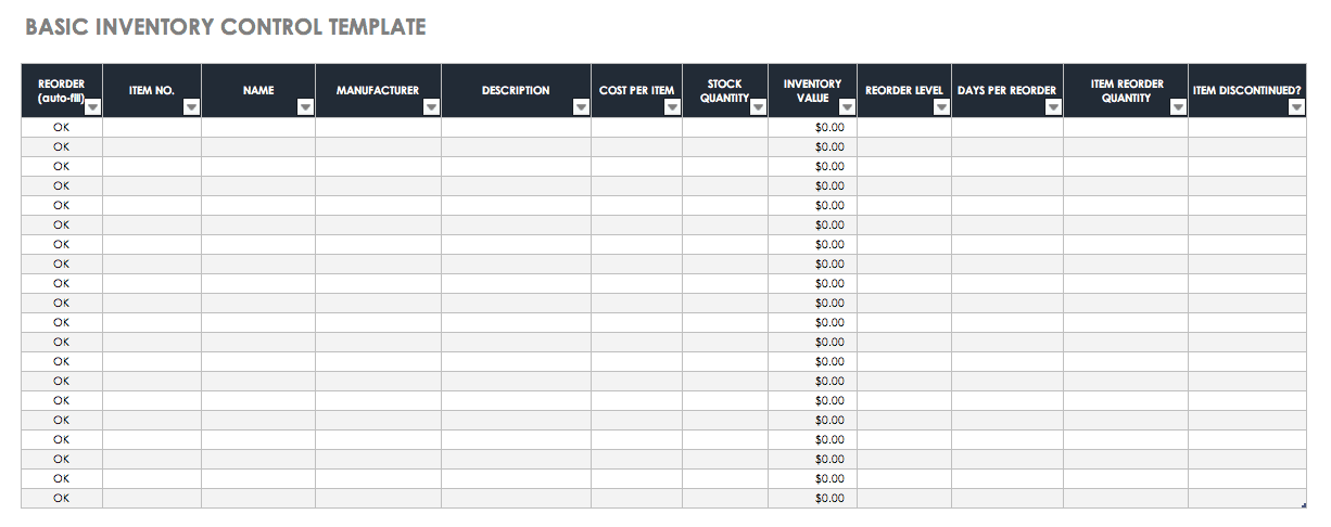 Inventory List Excel Template