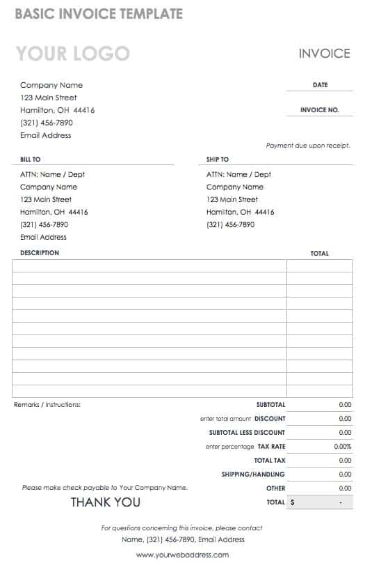 sample simple invoice template