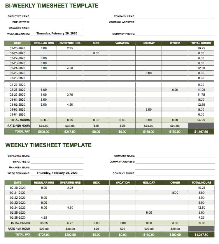excel timesheet template bi weekly