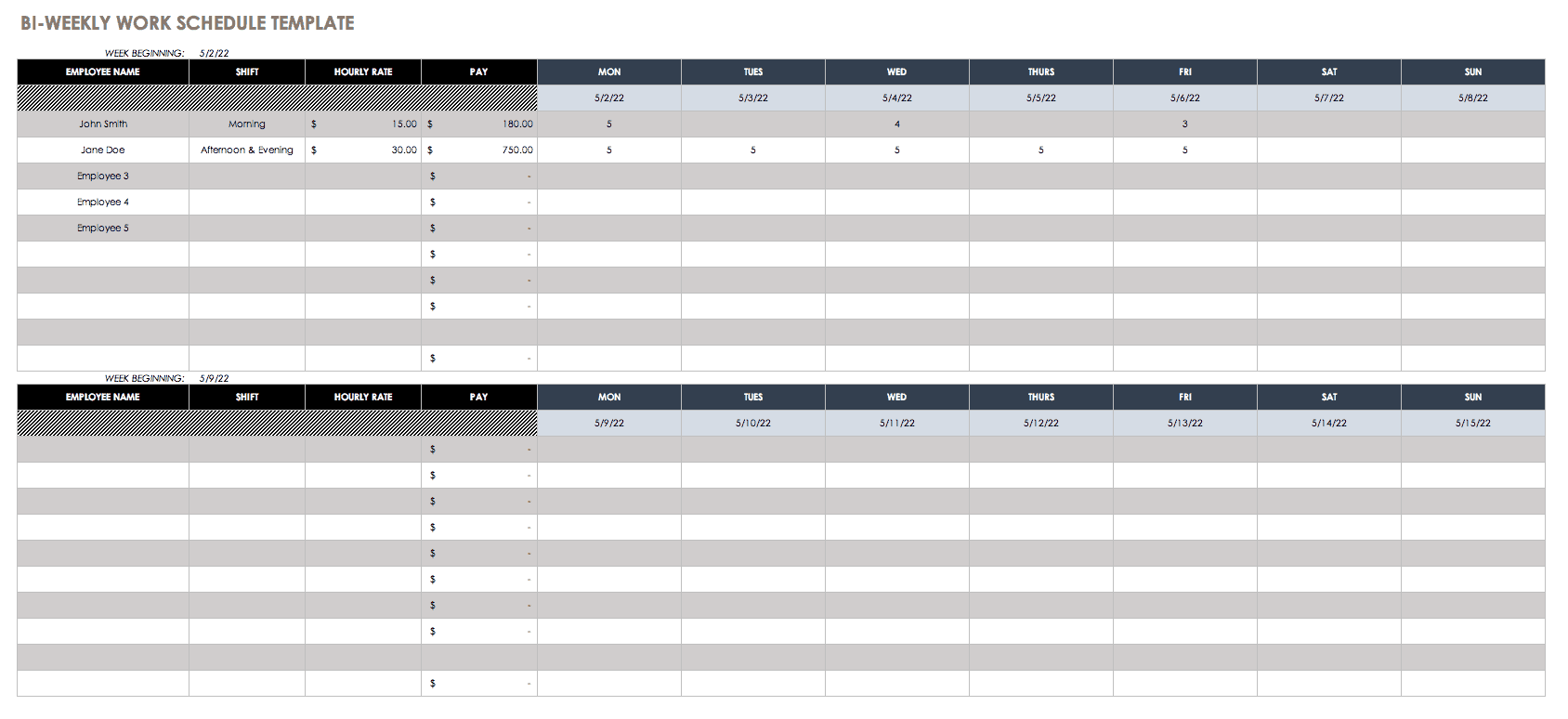 template for work schedule weekly