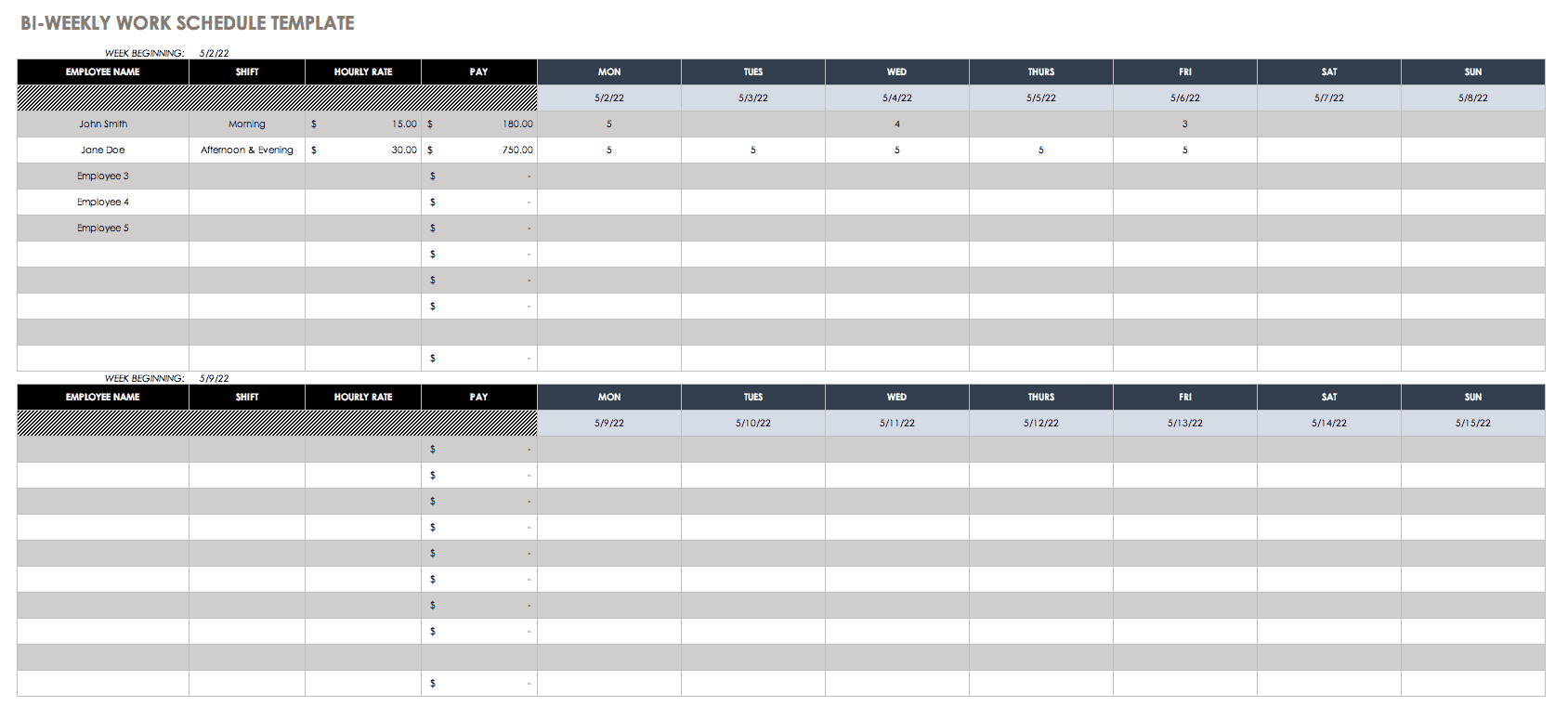 6 week work schedule template