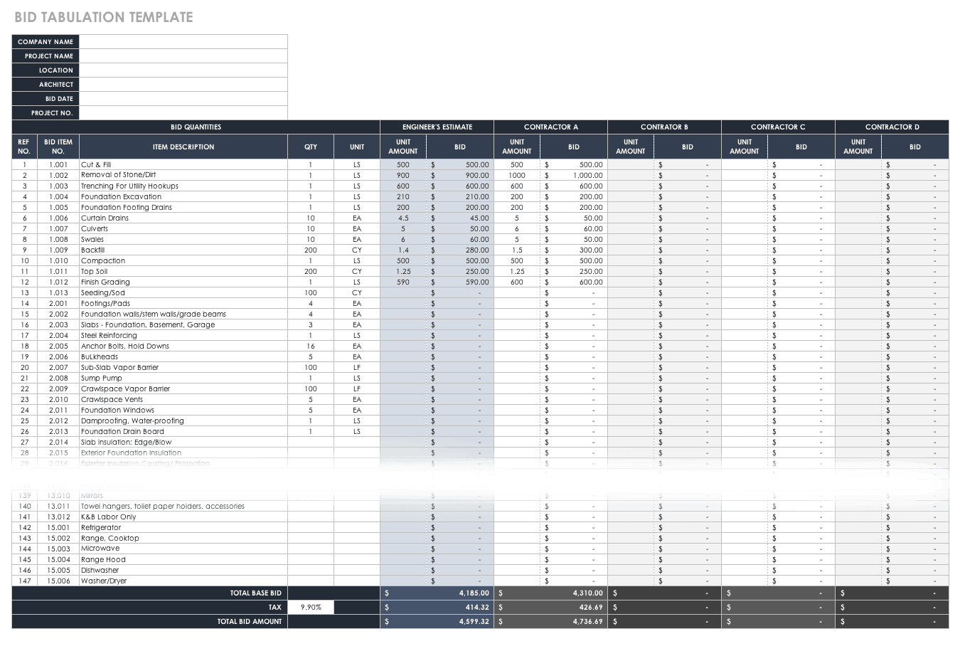 Bid Tabulation Template   IC Bid Tabulation Template 