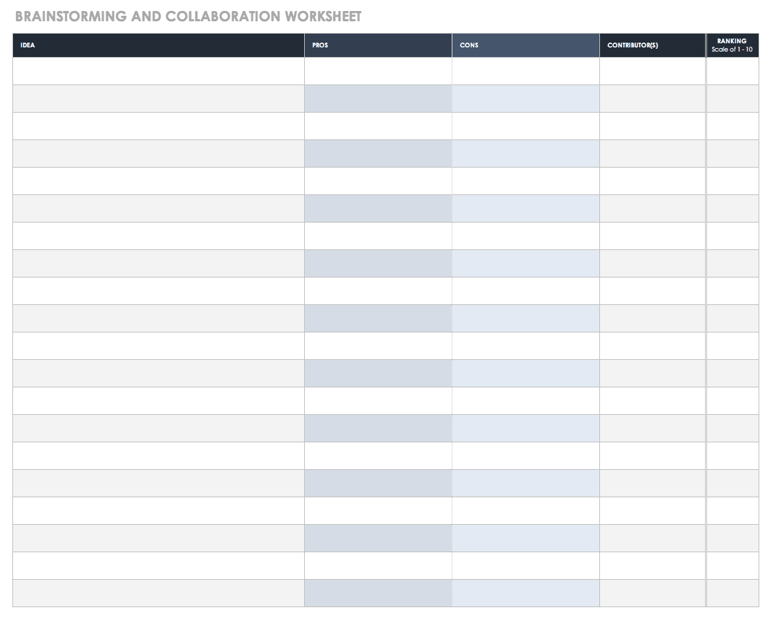 blank 10 column worksheet template