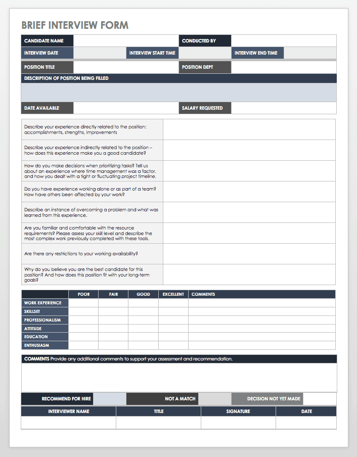 questionnaire format for interview