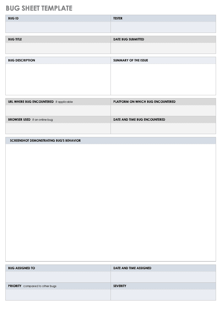 Bug sheet Template