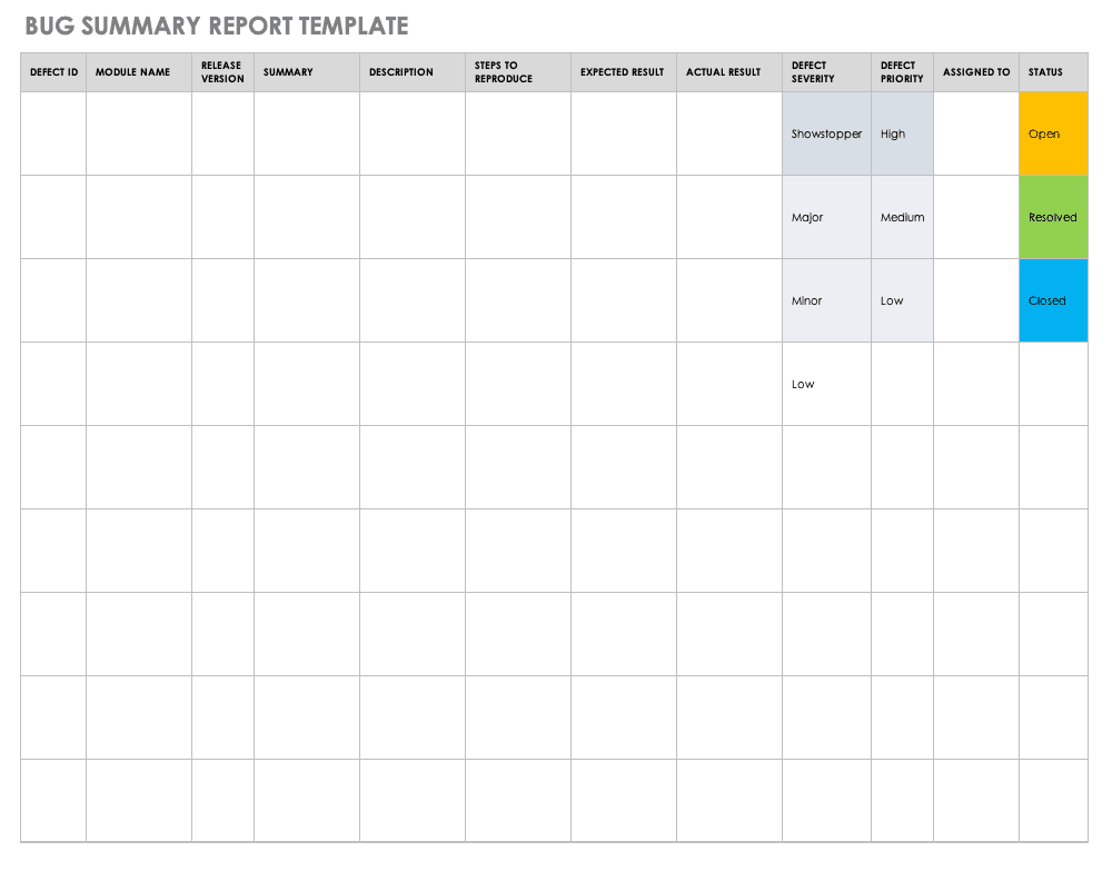 Free Bug Report Templates And Forms Smartsheet 2022   IC Bug Summary Report Template 