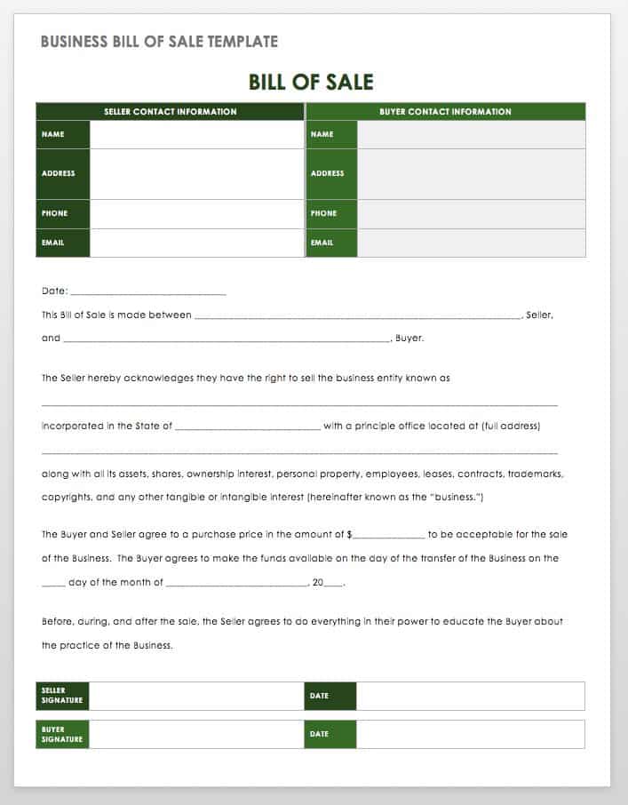 15 Free Bill Of Sale Templates Smartsheet