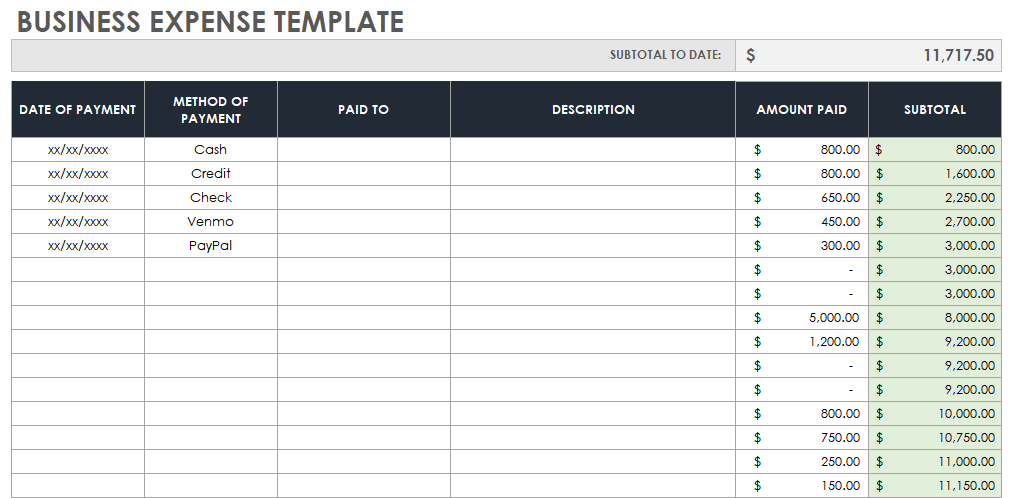 monthly business expense template for google sheets