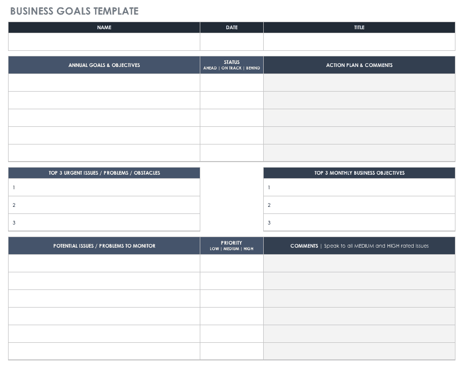 Small Business Goal Setting Template