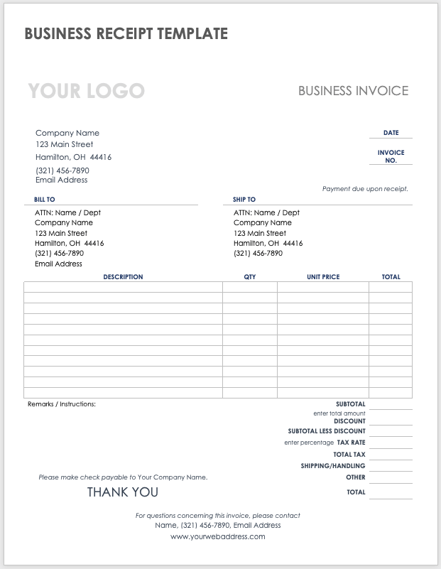 College Payment Receipt Template