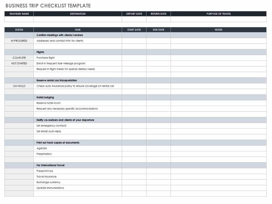 template checklist excel
